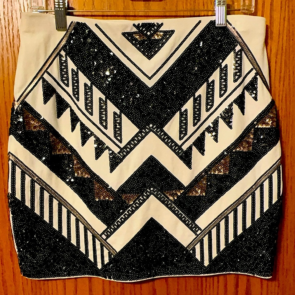 Aztec Style Black and Gold Sequin Skirt